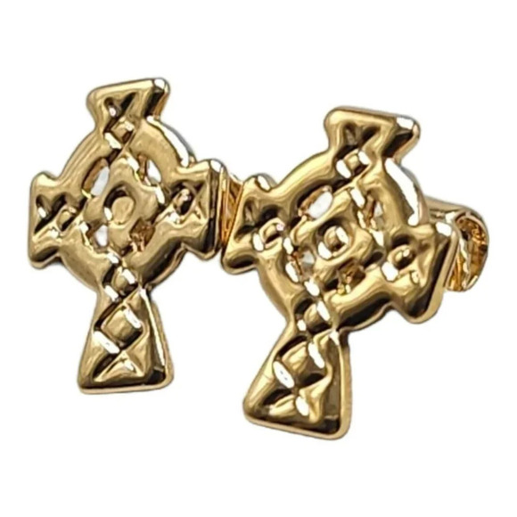 18k Gold Plated Solvar Irish Celtic Cross Crucifix Post Earrings New Old Stock - Picture 2 of 4